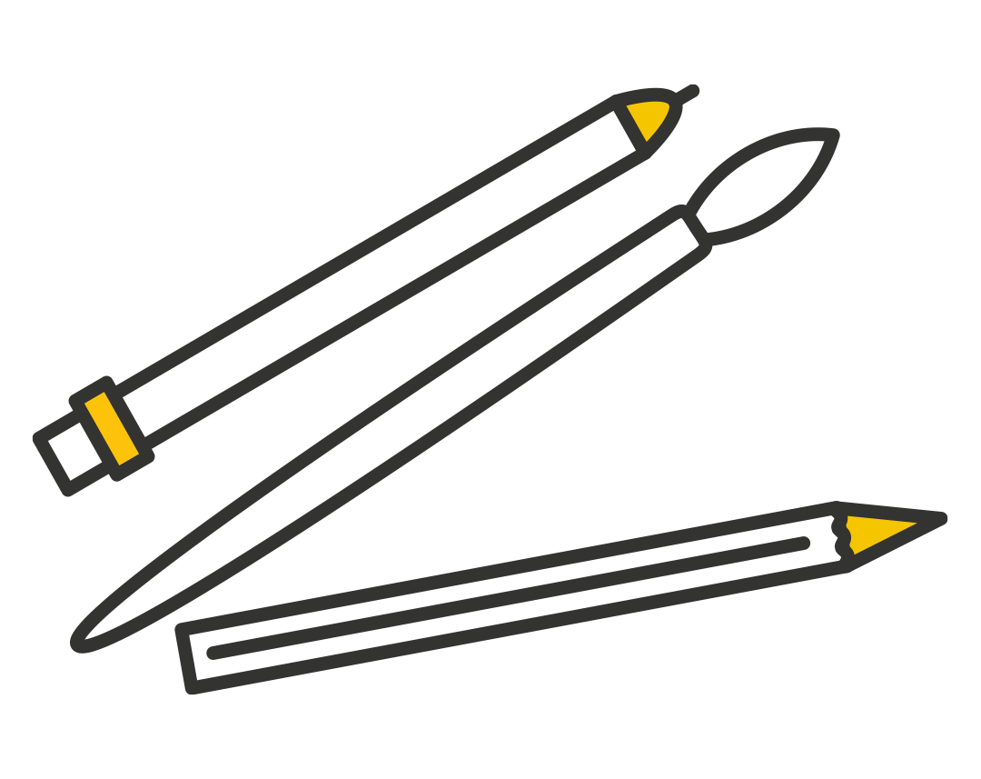 Icon eines Bleistiftes, Pinsels und Wacom-Stiftes