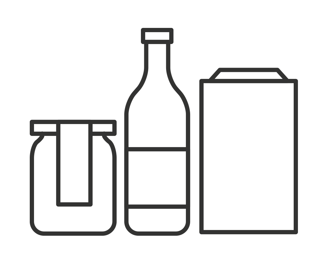 Icon eines ungestalteten Tetrapacks und Flaschen- und Glasetiketts