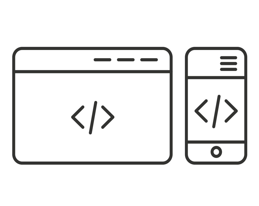 Icon eines Tablets, Desktops und Smartphones mit stilisierter Website-Ansicht