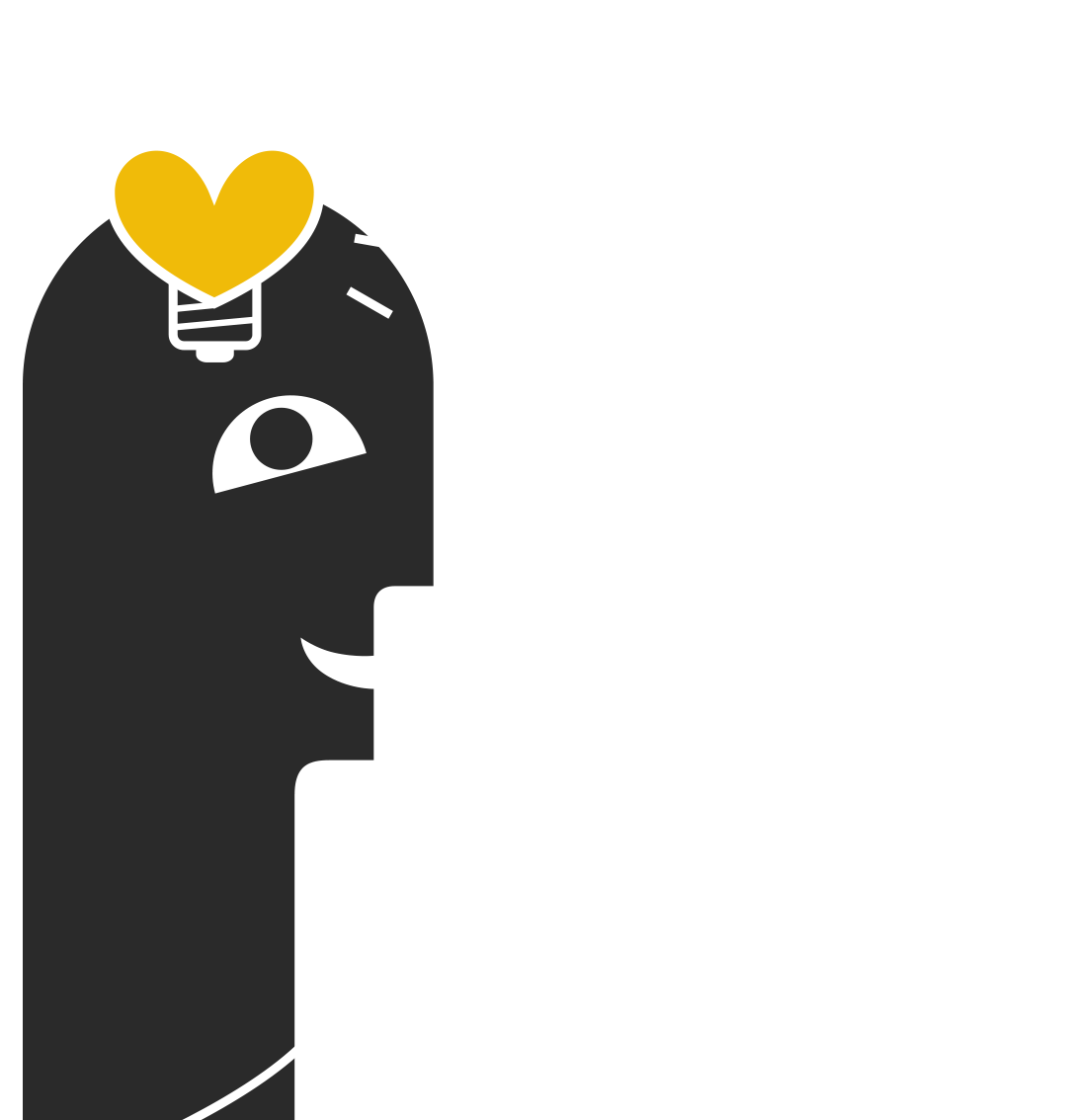 Illustriertes Männchen mit Stiften und WLan-Maus, auf dem Kopf ein Herz als Glühbirne