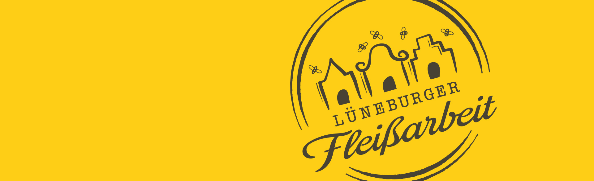 Naming, Logoentwicklung und Branding Lüneburger Fleissarbeit Logo Lüneburger Fleissarbeit auf gelbem Hintergrund